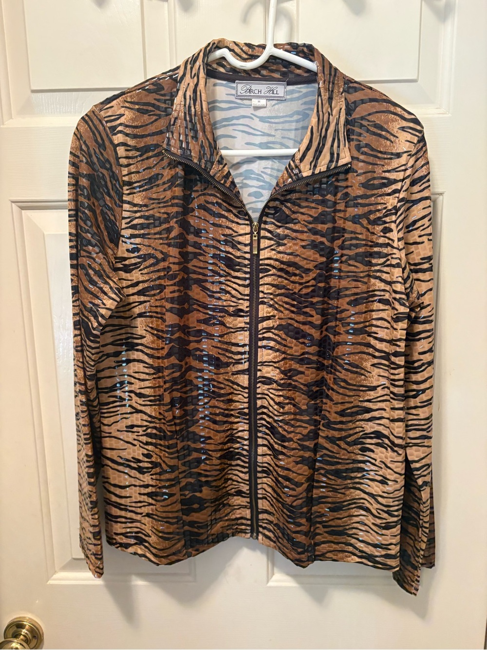 Birch Hill Women's Brown Tiger-Print Zip Bomber Jacket